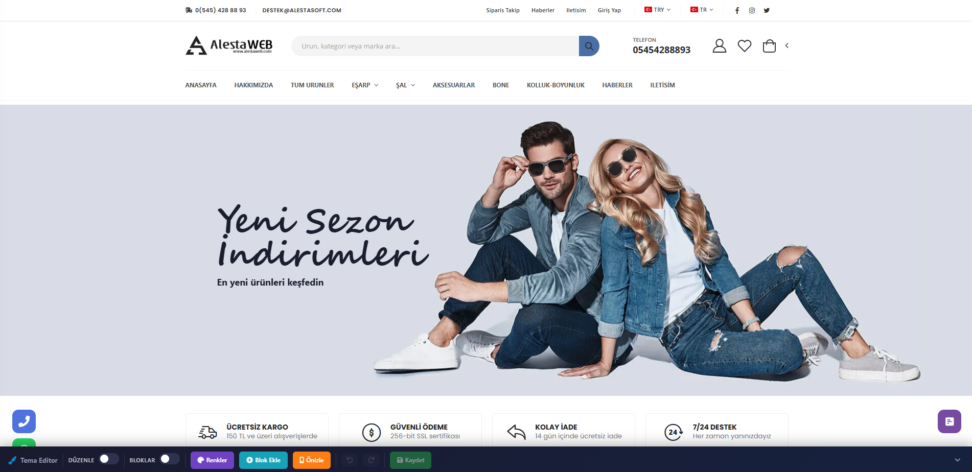 E-Ticaret Mağaza Ön Yüz — müşteri görünümü