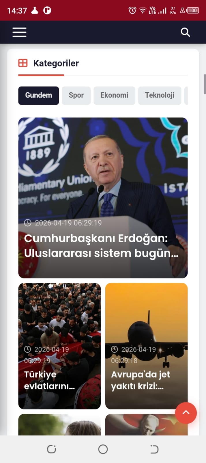 Haber uygulaması — Kategori listesi