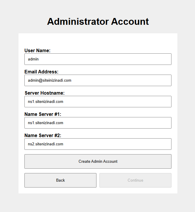 DirectAdmin Administrator Account