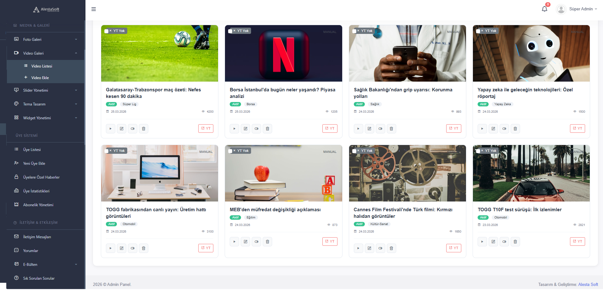 Video Yönetimi - video haberleri ekranı