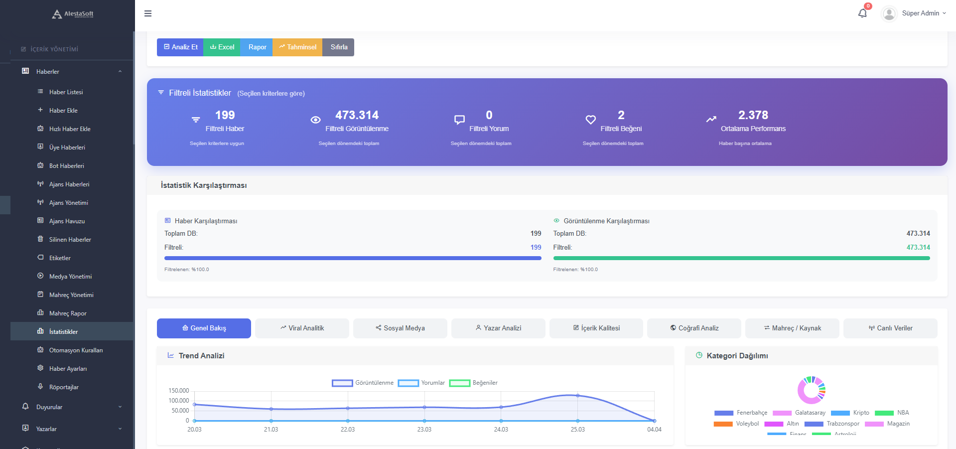 İstatistik - haber portalı analitik ekranı