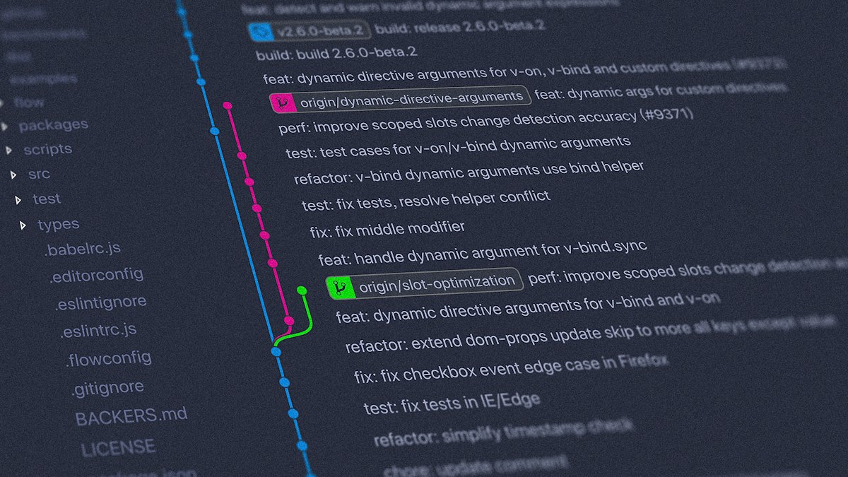 Kod düzenleyicide Git dal ve commit geçmişi grafiği (Git branch and commit history graph in an editor)